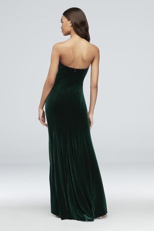 slanted neckline stretch velvet sheath gown