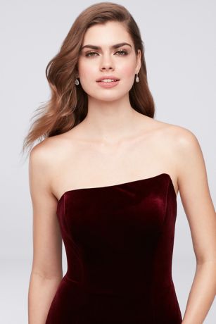 slanted neckline stretch velvet sheath gown