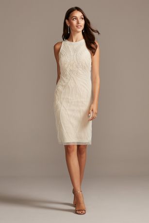 Bead And Sequin Mesh Overlay Shift Dress David S Bridal