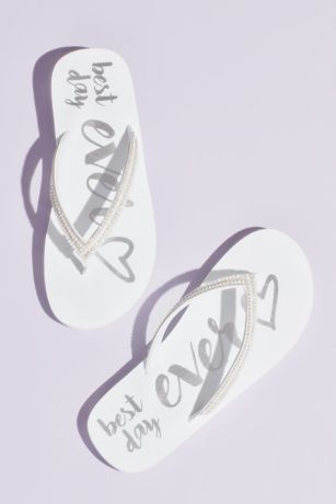 white flip flops with rhinestones