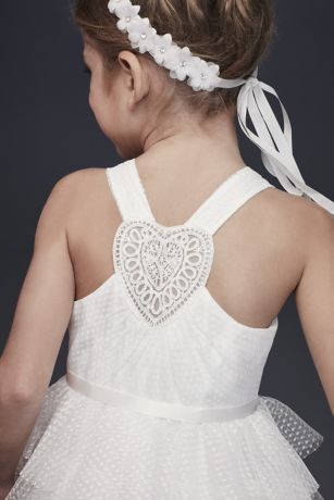 Point d'Esprit Flower Girl Dress with Heart Detail | David's Bridal
