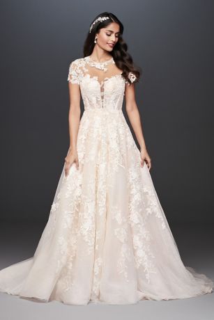 Lace Illusion Cap Sleeve Ball Gown Wedding Dress David S Bridal