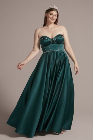Plus Size Satin Ball Gown with Jewel Bodice