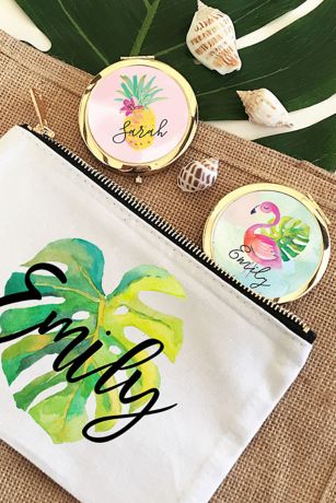Beach Bachelorette Party Favors Tropical Bridesmaid Gifts Tropical Mirror Tropical Compact Mirror Palm Leaf Compact Mirror Personalized