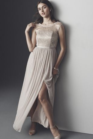 long bridesmaid dress with lace bodice style f19328