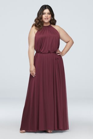 soft mesh halter bridesmaid dress