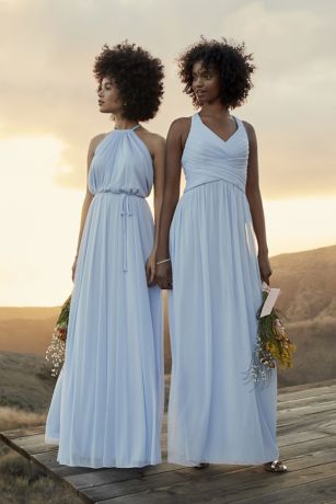 soft mesh halter bridesmaid dress