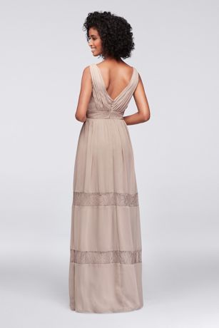chiffon bridesmaid dress with chantilly lace inset