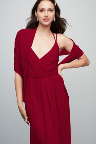 double strap georgette bridesmaid wrap dress