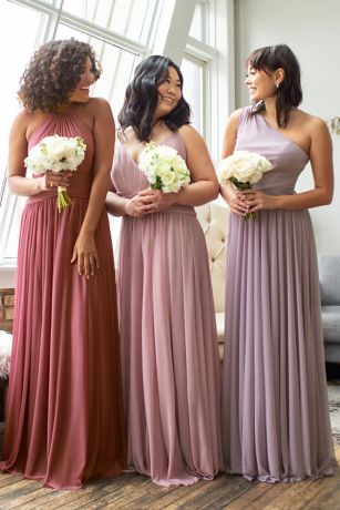 One-Shoulder Mesh Bridesmaid Dress with ...
