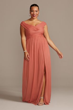 the-Shoulder Mesh Bridesmaid Dress ...