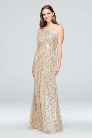 rose gold sequin one shoulder bridesmaid dress