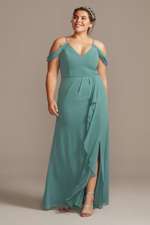 Off The Shoulder Bridesmaid Dress With Cascade David S Bridal