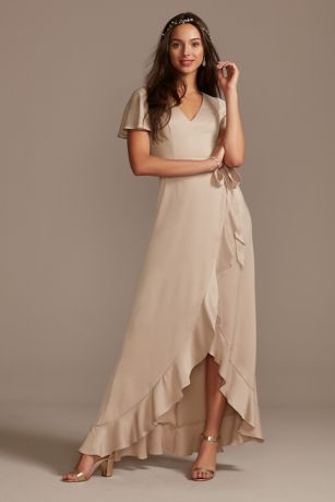 Flutter Sleeve Crepe Satin Ruffle ...