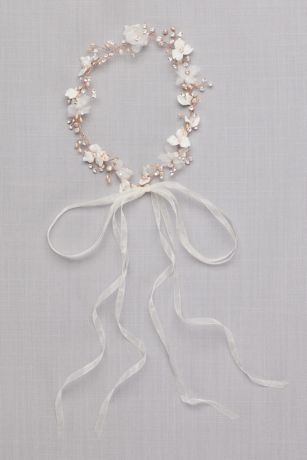 David's Bridal Thin Floral Pearl Headband Silver $129 H9101 