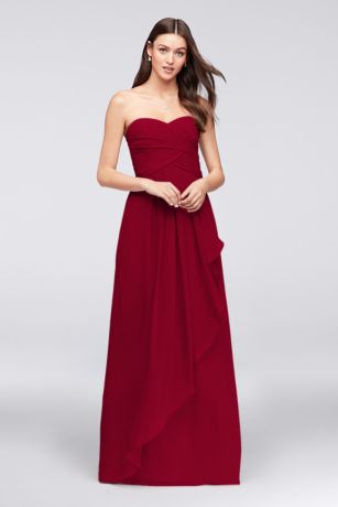 strapless chiffon bridesmaid dress with swag skirt