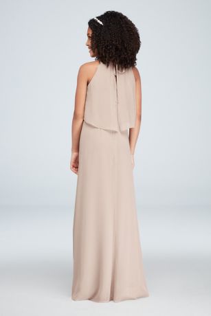 flounced crinkle chiffon sheath bridesmaid dress