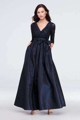 Lace Surplice Bodice Taffeta Ball Gown 