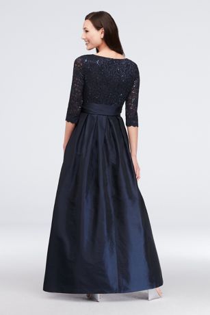 lace and taffeta surplice ball gown