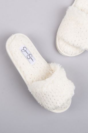 white fuzzy slippers