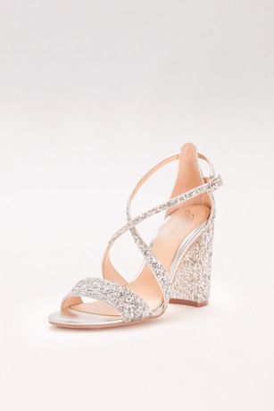 silver glitter block heel wedding shoes