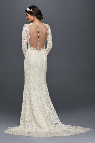 david's bridal long sleeve wedding dress with low back