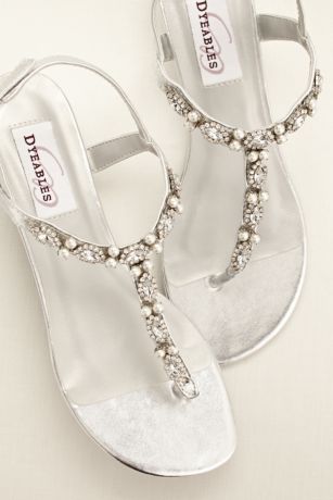 Myra White Silver Rhinestone Pearl Prom Beach Bridal Wedding Flat Sandal Shoes 
