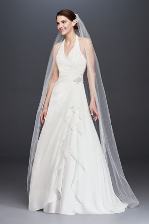 Pleated Chiffon Halter Wedding Dress ...