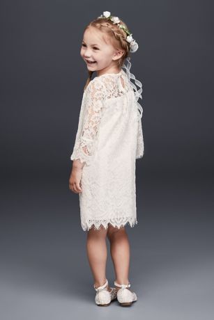 short lace flower girl dress with illusion sleeves