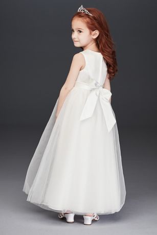Beaded Applique Flower Girl Dress with Tulle Skirt | David's Bridal