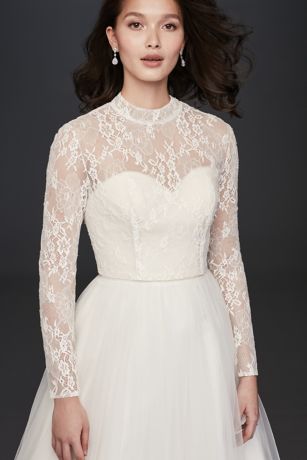 white lace mock neck dress