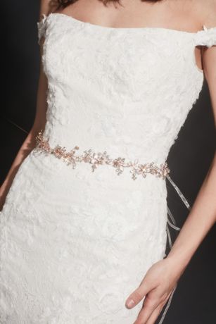 S1081 David's Bridal Embellished Satin Grosgrain Sash $199.95 WHITE 