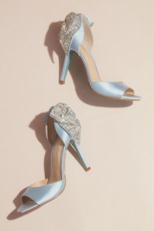 Peep Toe Stiletto Pumps with Sequin Bow | David's Bridal