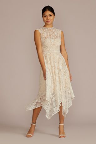 High Neck Lace Dress with Asymmetrical ...