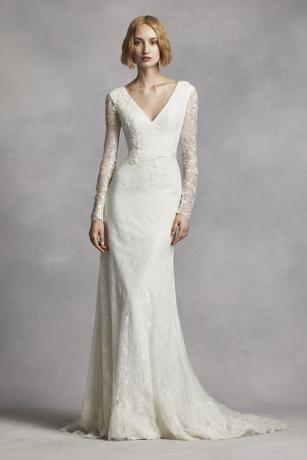 column wedding dresses long sleeve