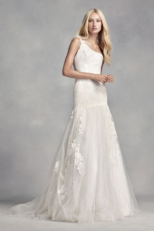 davids bridal one shoulder lace