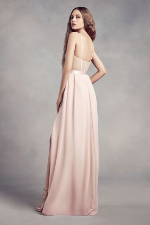 charmeuse and chiffon bridesmaid dress with ruffle white by vera wang