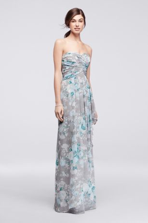 david's bridal strapless crinkle chiffon dress with cascade skirt