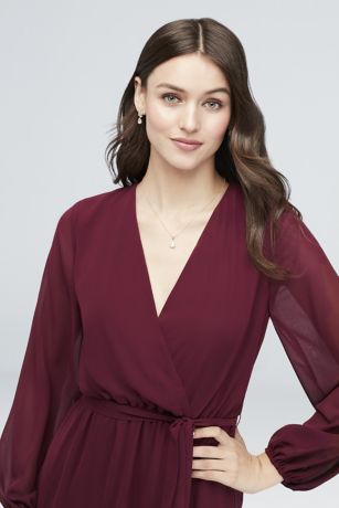 Long Sleeve Chiffon FauxWrap Dress 