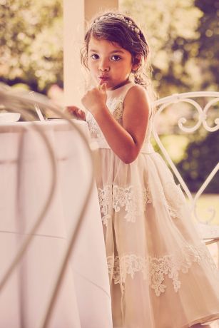 banded lace illusion flower girl dress