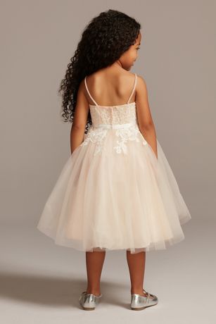 Floral Applique Spaghetti Strap Flower Girl Dress