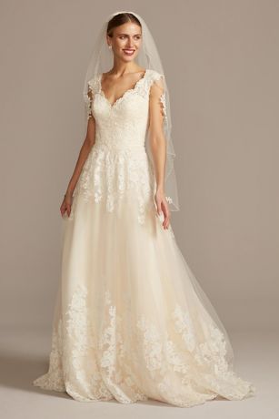 Tea Length Wedding Dresses Sleeveless Lace Applique Tulle Simple A-Line Gown 