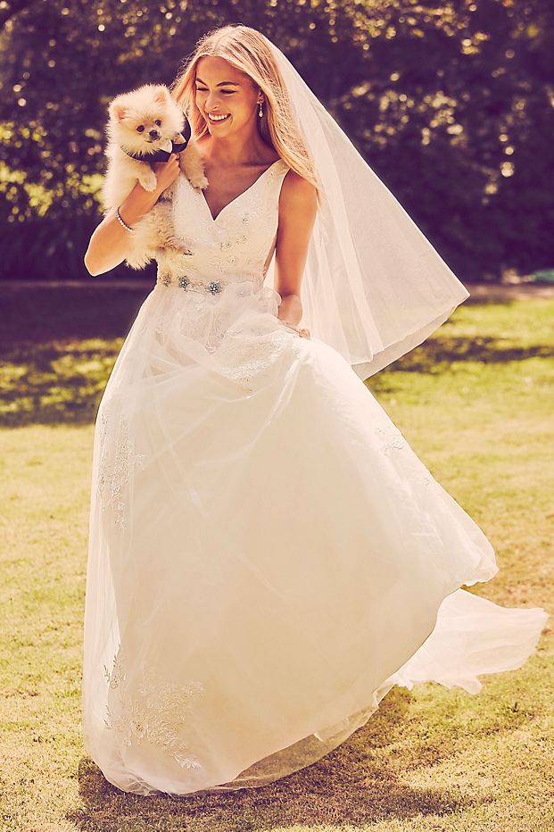 Mikado And Tulle V Neck Ball Gown Wedding Dress David S Bridal
