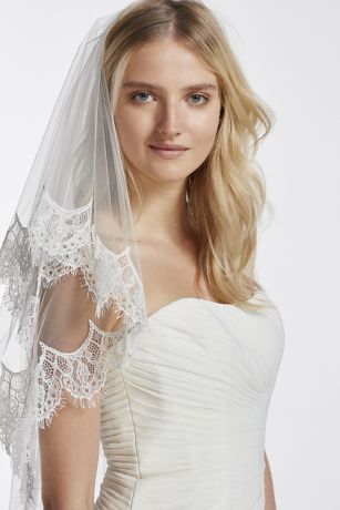 V682 Ivory David's Bridal Mid-Veil w/ Scalloped Edges & Lace $189.95 