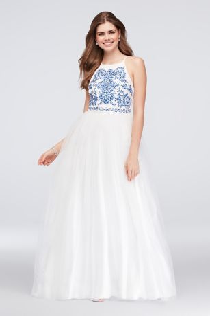 Blue Embroidered Wedding Dress