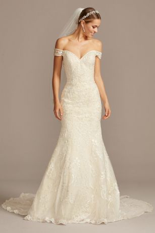 david's bridal off the shoulder lace dress