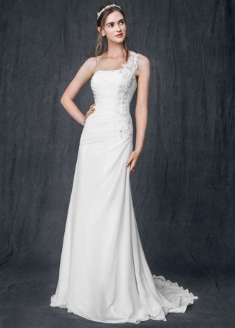 one shoulder chiffon wedding dress