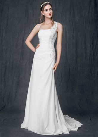 one shoulder chiffon gown