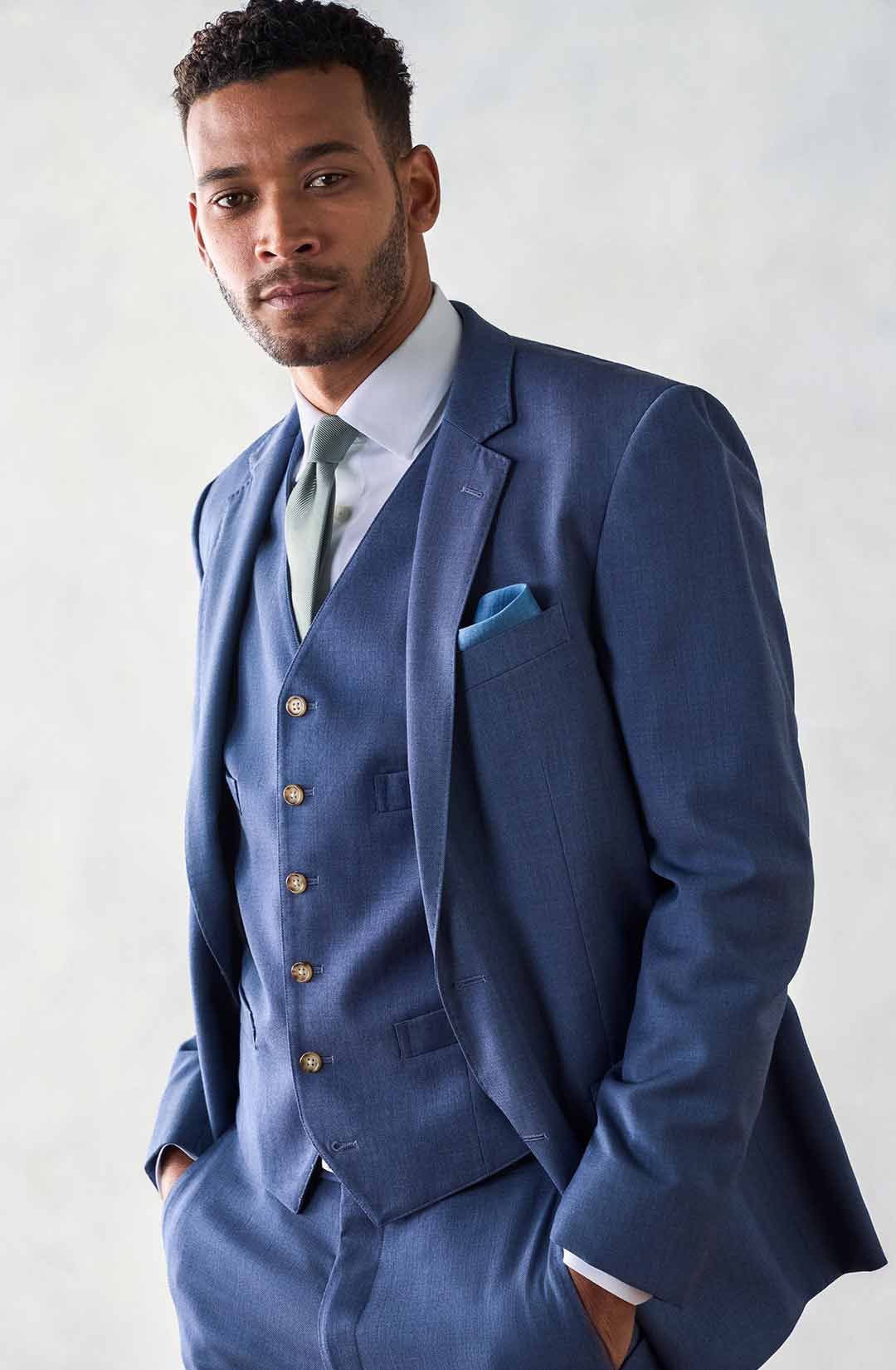 スーツ Gloss Blue Box Silhouette SetUp Suit Blue Notch Lapel Suit| Black by Vera Wang | Suit Rental