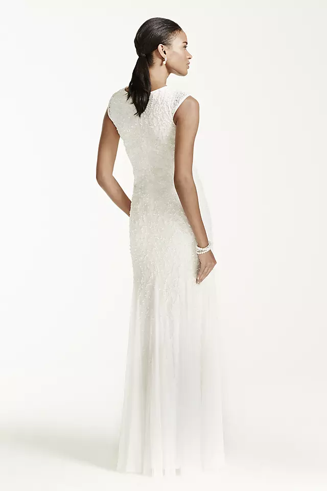Cap Sleeve Beaded Sheath Gown with Godets Image 2